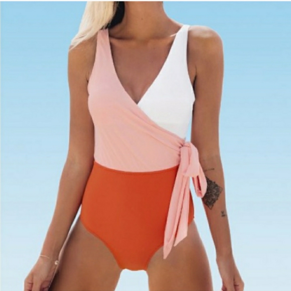 CUPSHE Color Block Side Tie One Piece Swimsuit NWT!